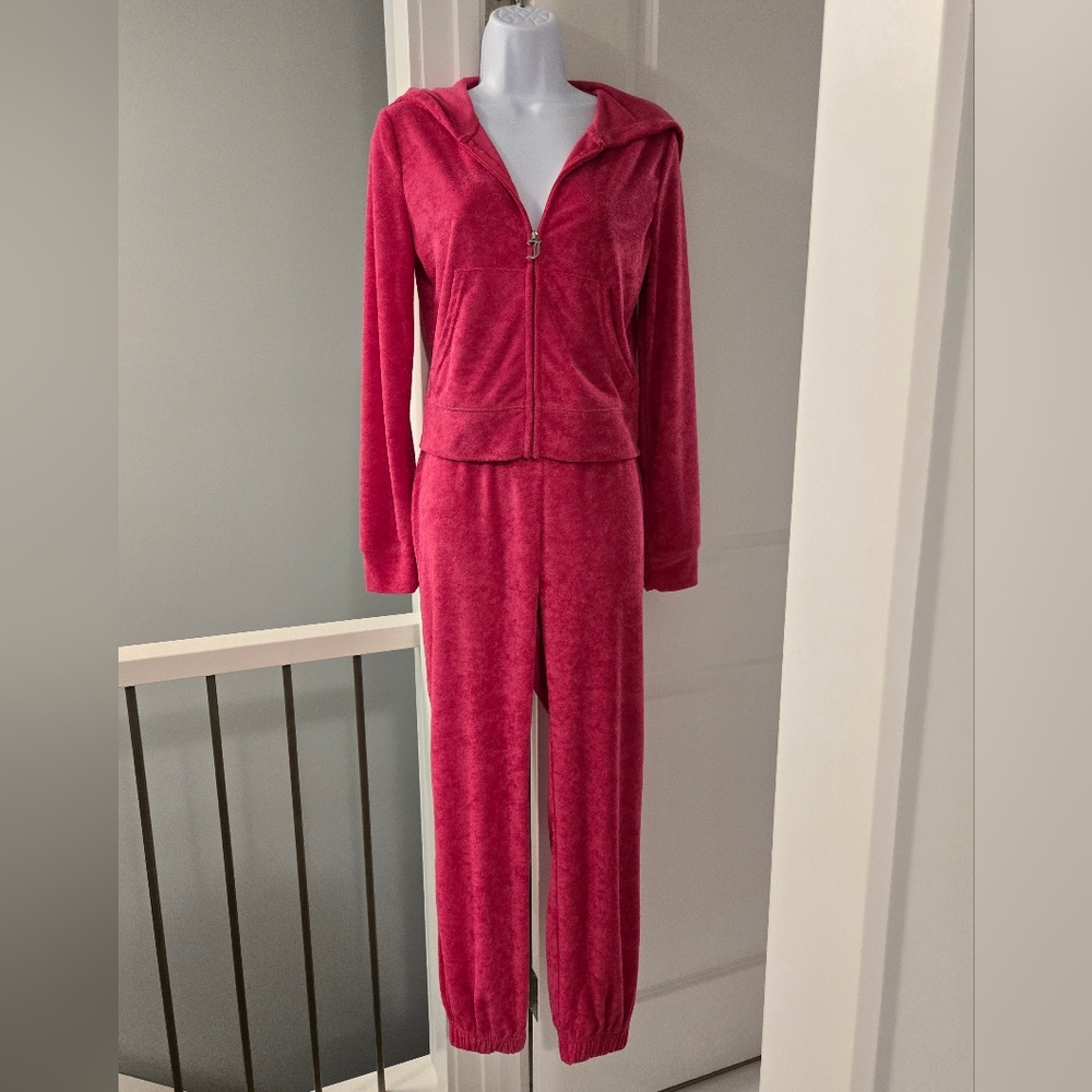 NWT Juicy Couture OG Big Bling TOWEL TERRY Tracksuit In Vixen Pink. Size S.